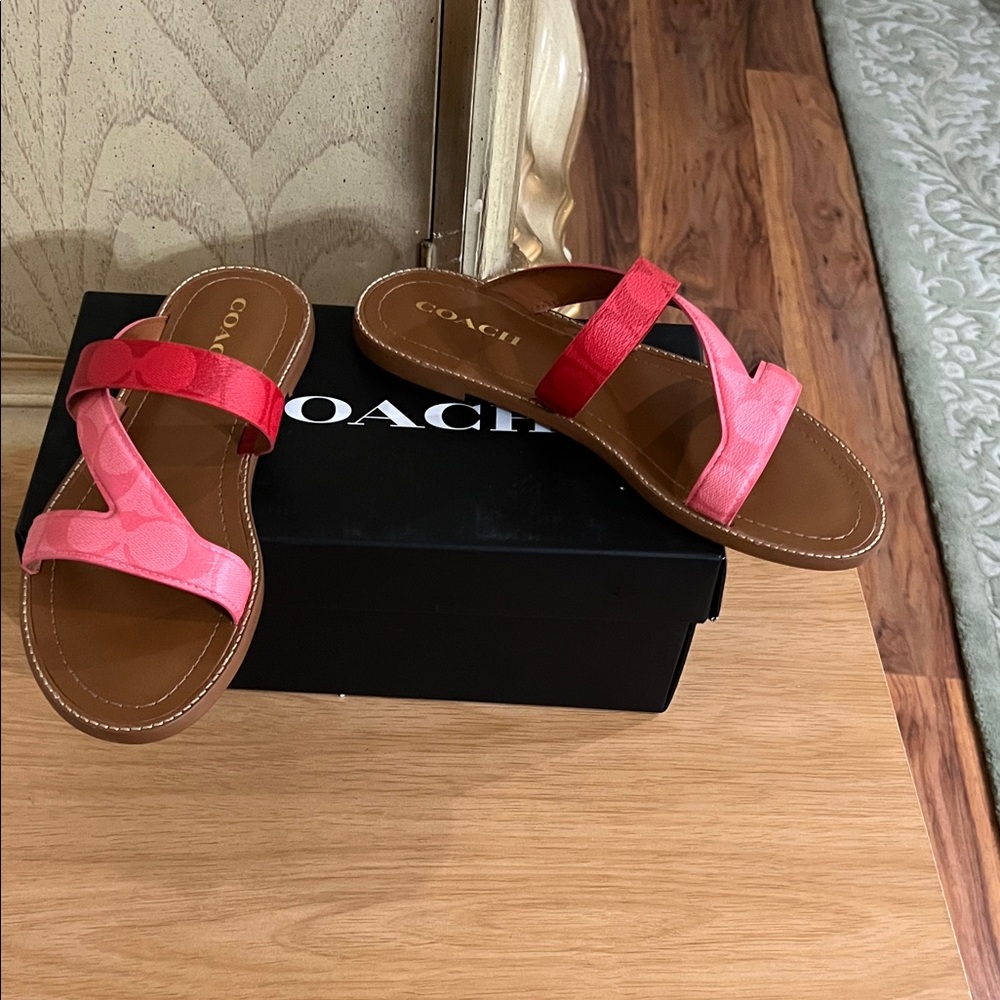NWT Coach Women's Red and Pink Sandals